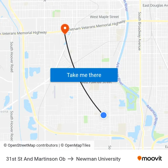 31st St And Martinson Ob to Newman University map