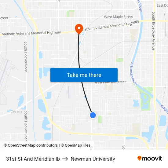 31st St And Meridian Ib to Newman University map