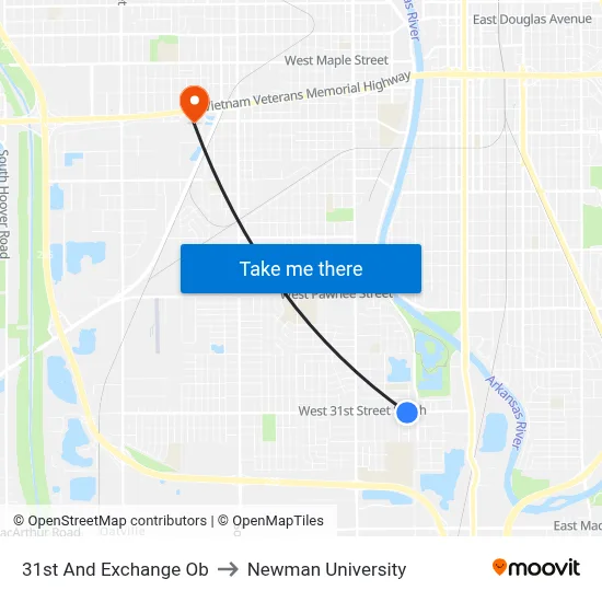 31st And Exchange Ob to Newman University map