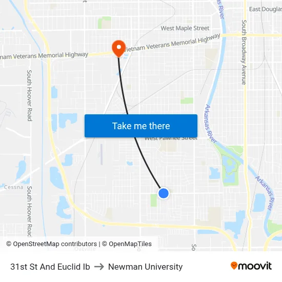 31st St And Euclid Ib to Newman University map