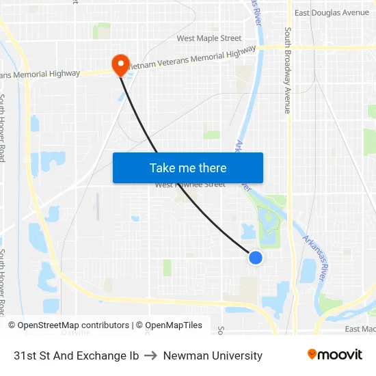 31st St And Exchange Ib to Newman University map