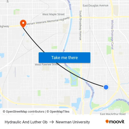 Hydraulic And Luther Ob to Newman University map