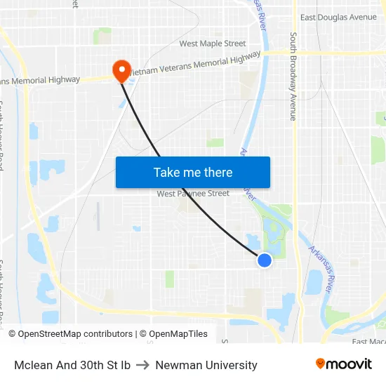Mclean And 30th St Ib to Newman University map