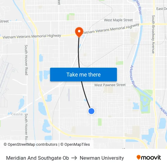 Meridian And Southgate Ob to Newman University map