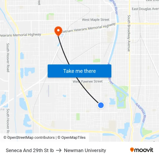 Seneca And 29th St Ib to Newman University map