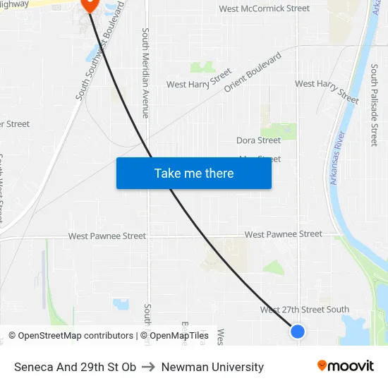 Seneca And 29th St Ob to Newman University map