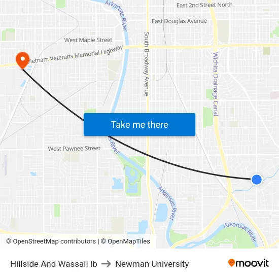 Hillside And Wassall Ib to Newman University map