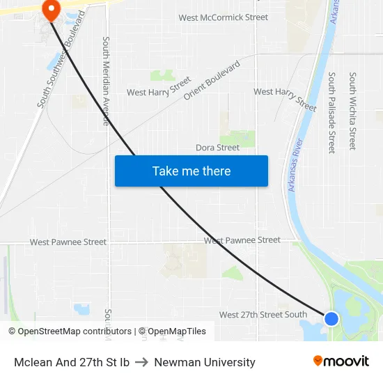 Mclean And 27th St Ib to Newman University map