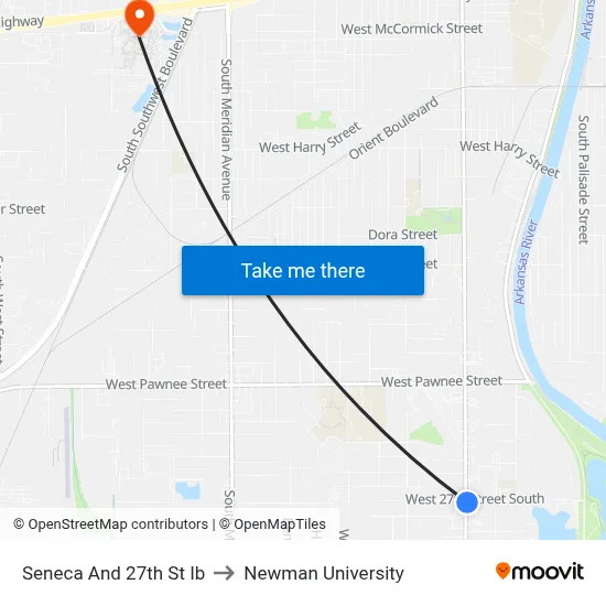 Seneca And 27th St Ib to Newman University map