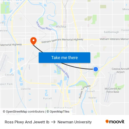 Ross Pkwy And Jewett Ib to Newman University map
