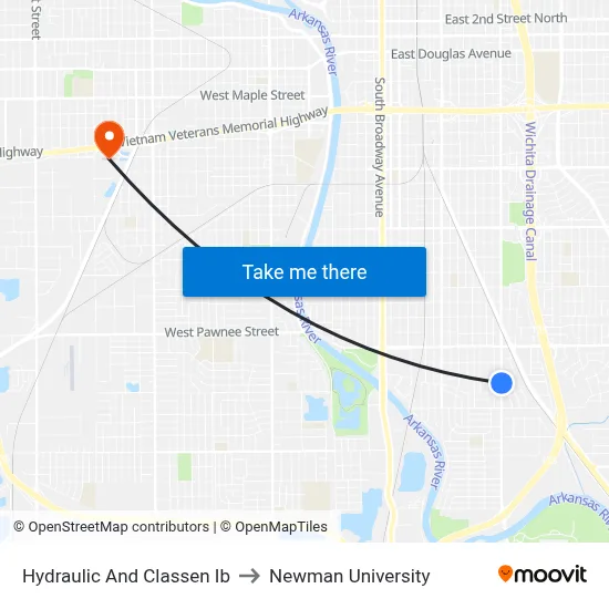 Hydraulic And Classen Ib to Newman University map