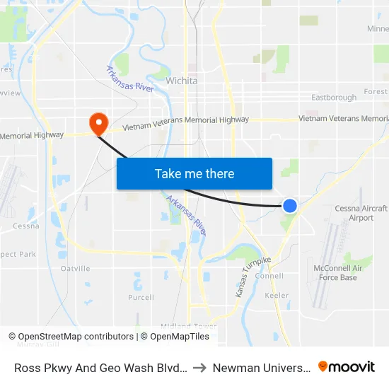 Ross Pkwy And Geo Wash Blvd Ib to Newman University map