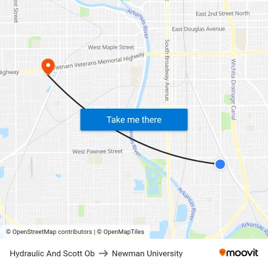 Hydraulic And Scott Ob to Newman University map