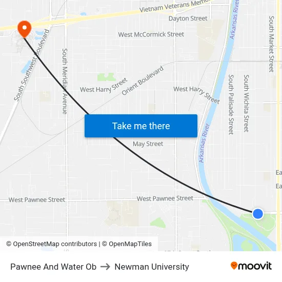 Pawnee And Water Ob to Newman University map