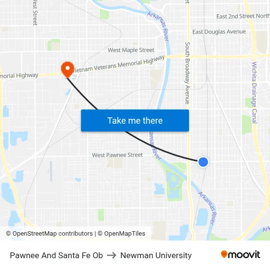 Pawnee And Santa Fe Ob to Newman University map