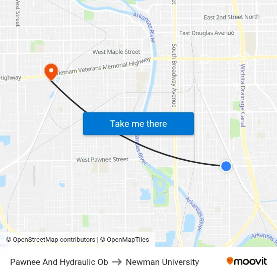 Pawnee And Hydraulic Ob to Newman University map