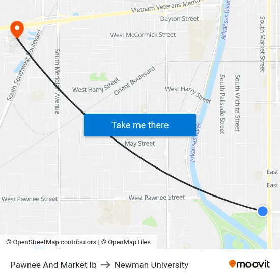Pawnee And Market Ib to Newman University map