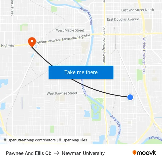 Pawnee And Ellis Ob to Newman University map
