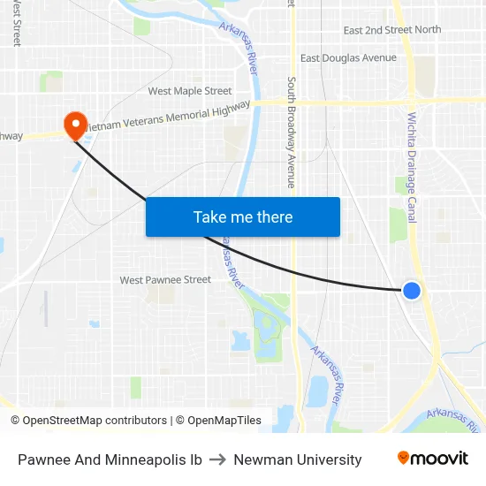 Pawnee And Minneapolis Ib to Newman University map
