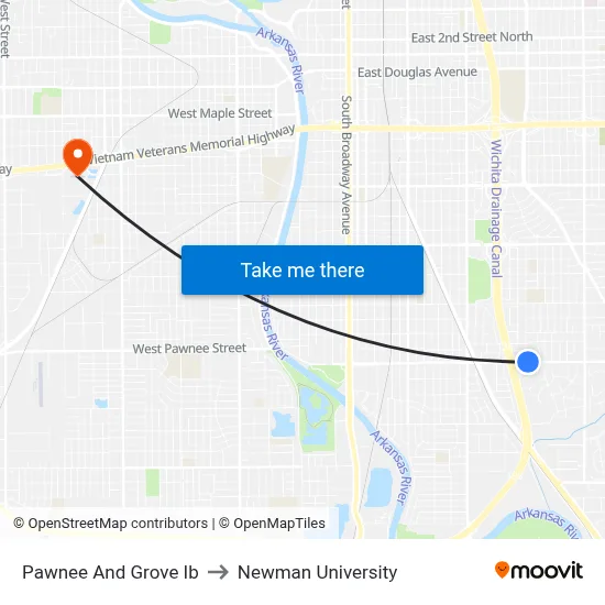 Pawnee And Grove Ib to Newman University map