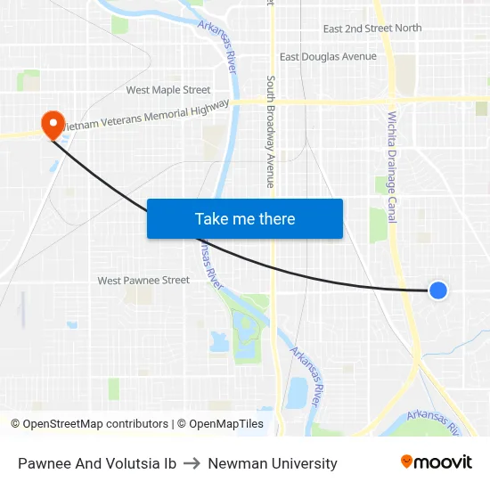 Pawnee And Volutsia Ib to Newman University map