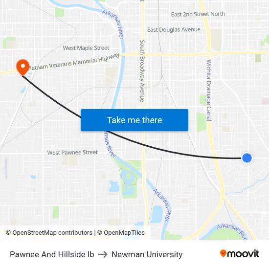 Pawnee And Hillside Ib to Newman University map