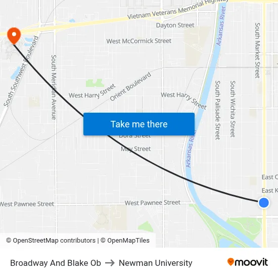 Broadway And Blake Ob to Newman University map