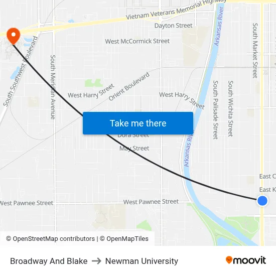 Broadway And Blake to Newman University map