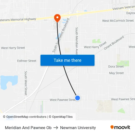Meridian And Pawnee Ob to Newman University map