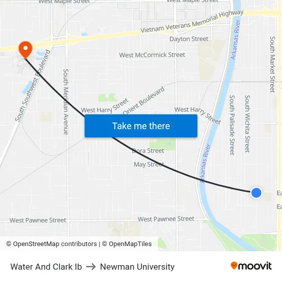 Water And Clark Ib to Newman University map