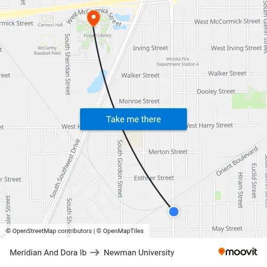 Meridian And Dora Ib to Newman University map