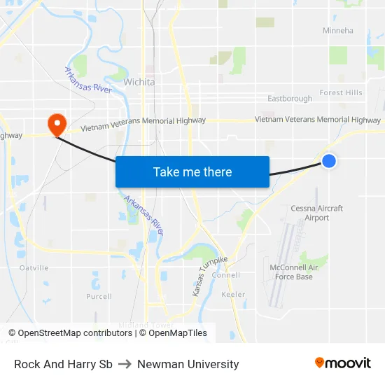Rock And Harry Sb to Newman University map