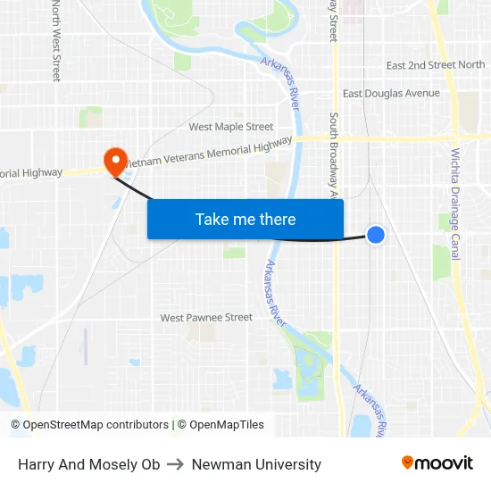 Harry And Mosely Ob to Newman University map