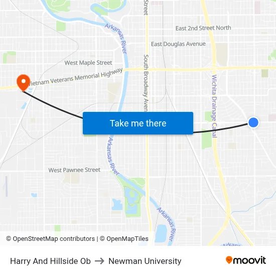 Harry And Hillside Ob to Newman University map