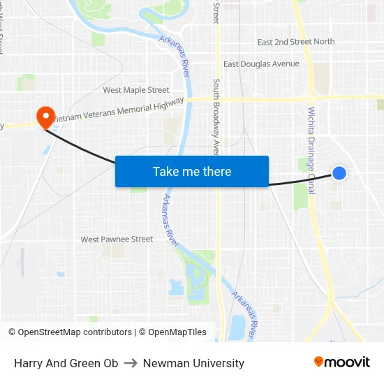 Harry And Green Ob to Newman University map