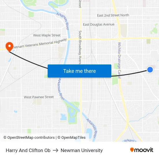 Harry And Clifton Ob to Newman University map
