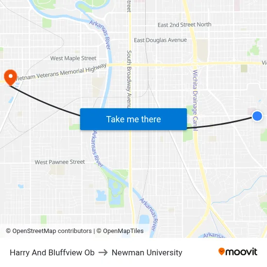 Harry And Bluffview Ob to Newman University map