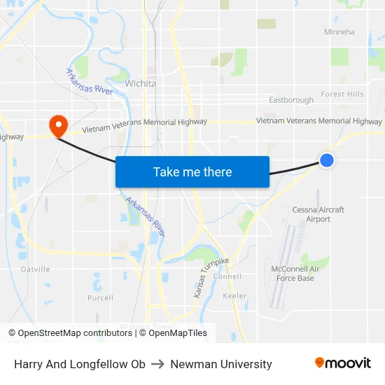 Harry And Longfellow Ob to Newman University map