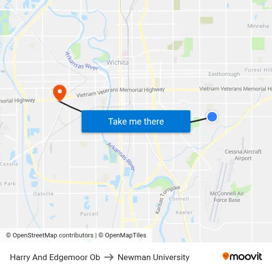 Harry And Edgemoor Ob to Newman University map