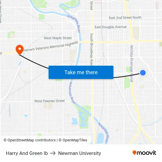 Harry And Green Ib to Newman University map