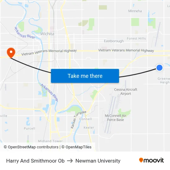 Harry And Smithmoor Ob to Newman University map