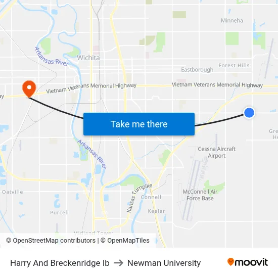Harry And Breckenridge Ib to Newman University map