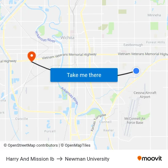 Harry And Mission Ib to Newman University map