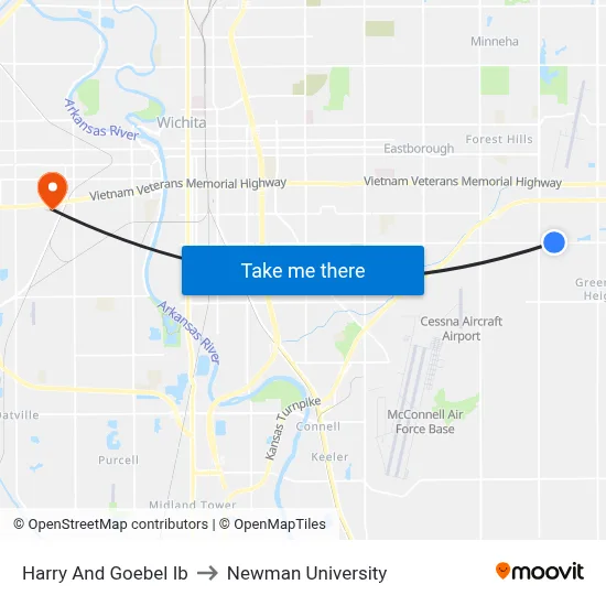 Harry And Goebel Ib to Newman University map