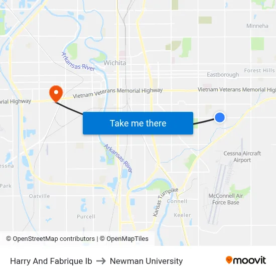 Harry And Fabrique Ib to Newman University map