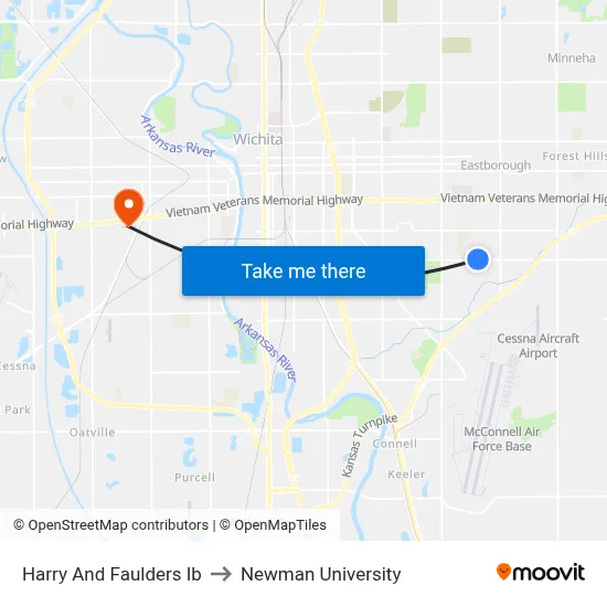 Harry And Faulders Ib to Newman University map