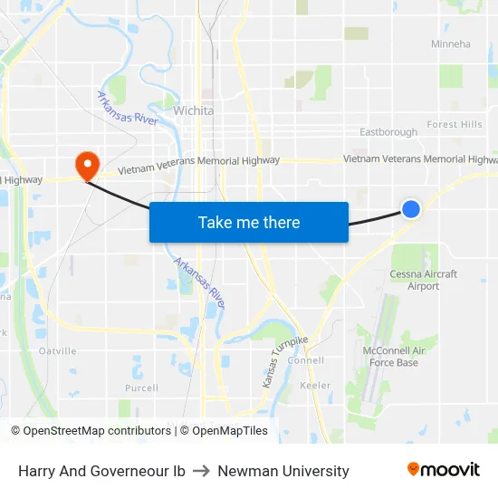 Harry And Governeour Ib to Newman University map
