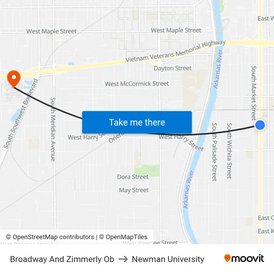 Broadway And Zimmerly Ob to Newman University map