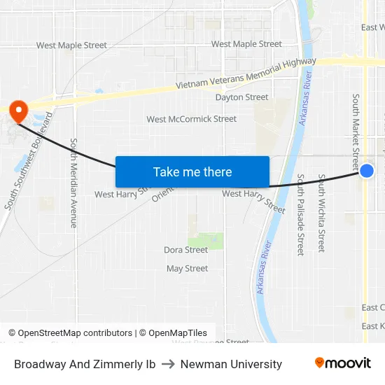 Broadway And Zimmerly Ib to Newman University map
