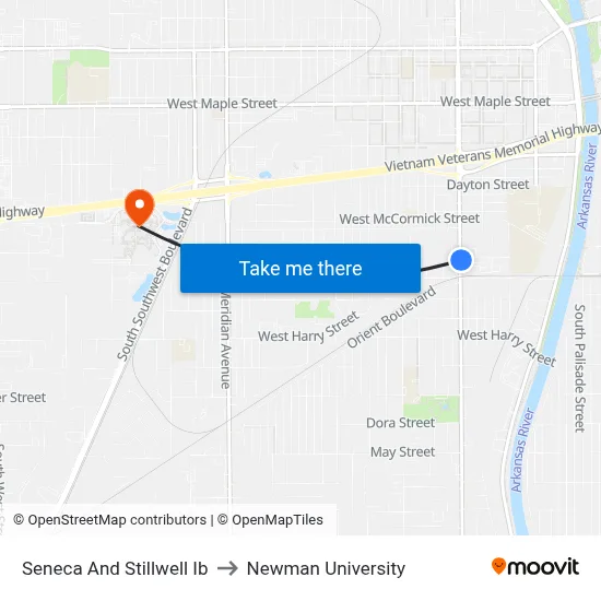 Seneca And Stillwell Ib to Newman University map